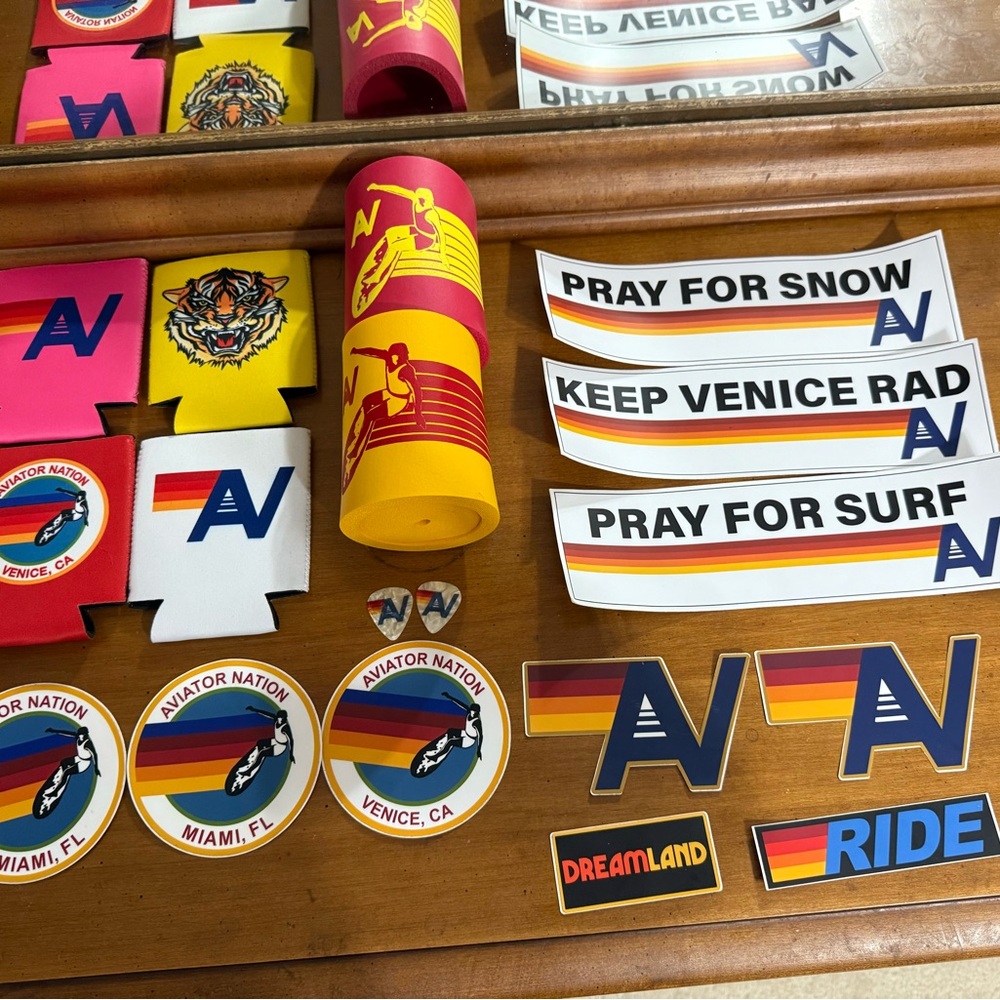 Aviator Nation Red and Pink Surf Design Stickers